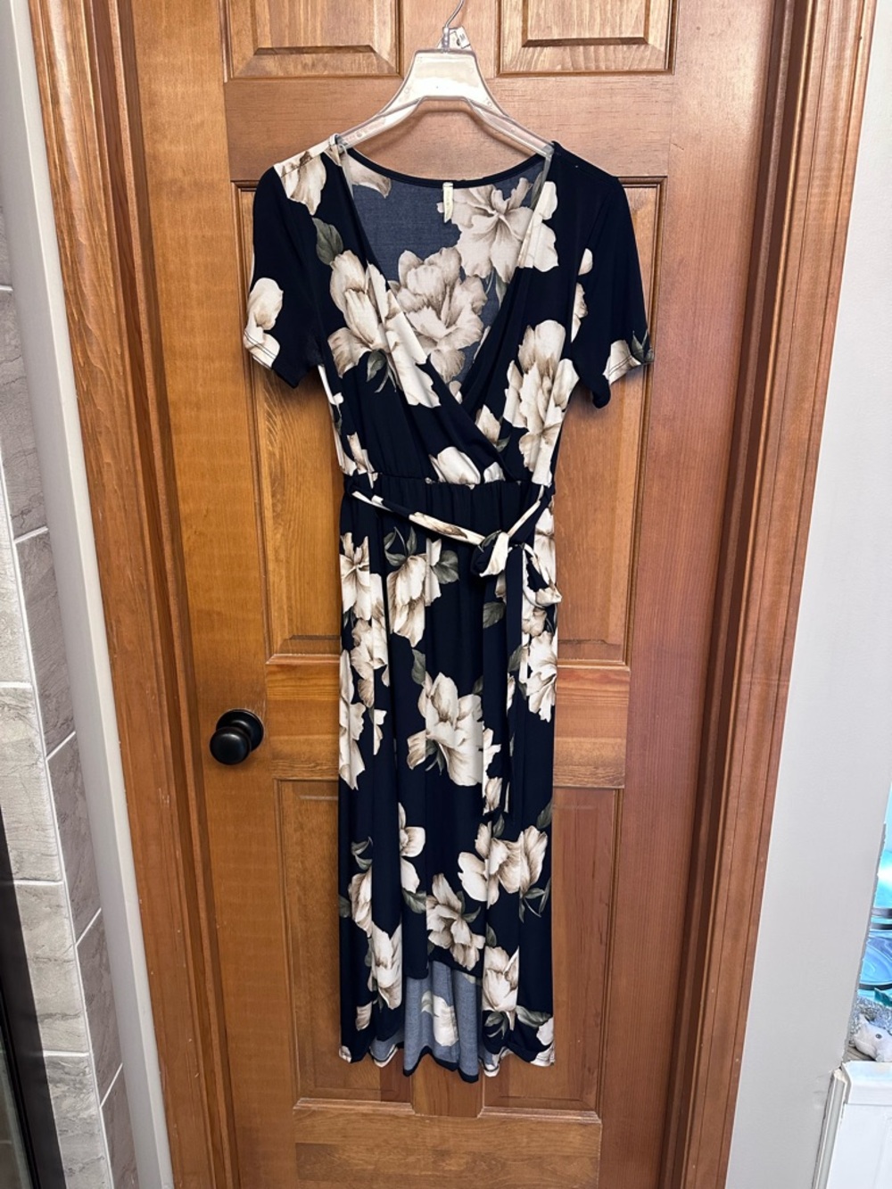 Pinkblush Navy Maxi High Low Wrap Dress with Cream Floral Print Size Medium